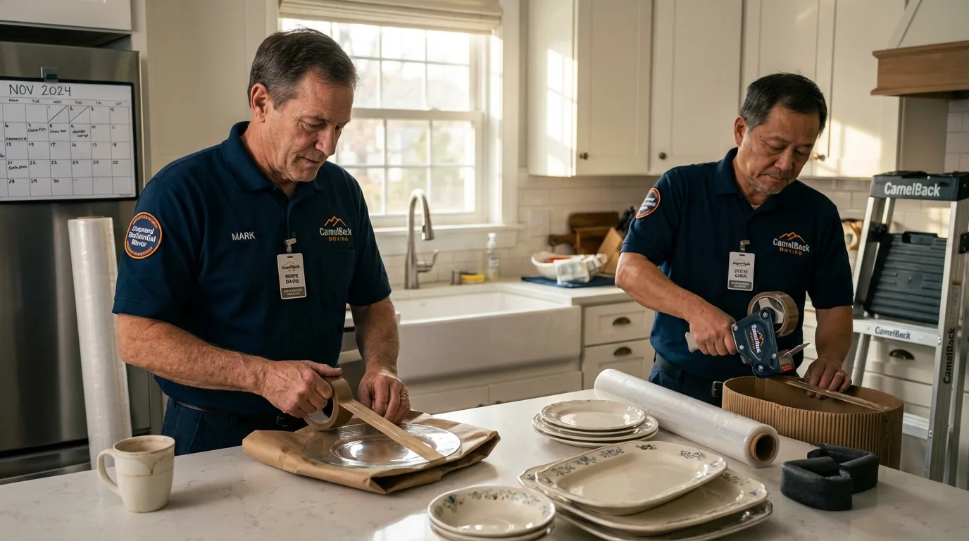 Professional crew packing kitchen dishware in Kalida, OH